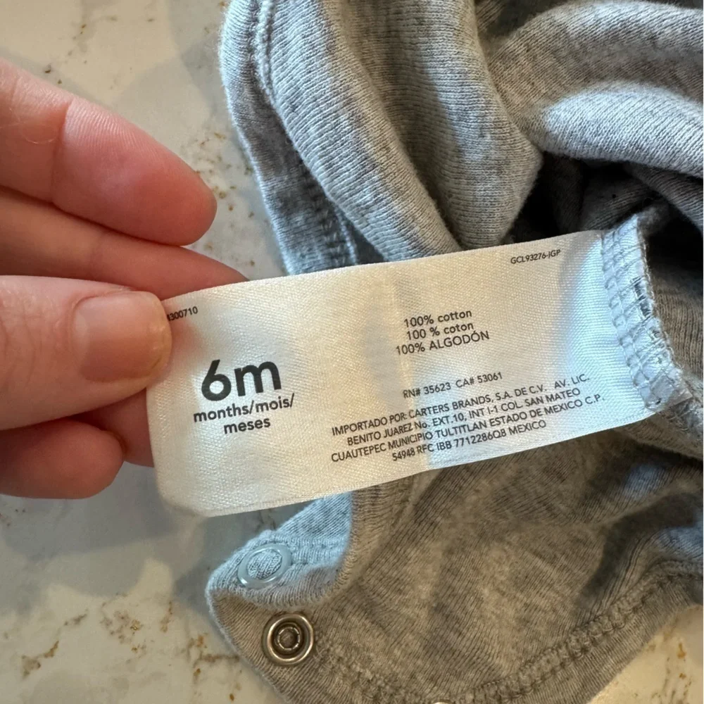 6M Carter’s - Gray Long Sleeve Baby Onesie